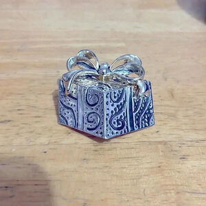 Vintage Christmas Wrapped Present with ribbon Brooch or Pendant